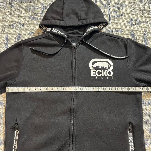 VTG Y2k Ecko UNTLD. Black Graphic Zipup Hoodie Skater Grunge Style SZ L - Picture 3 of 5